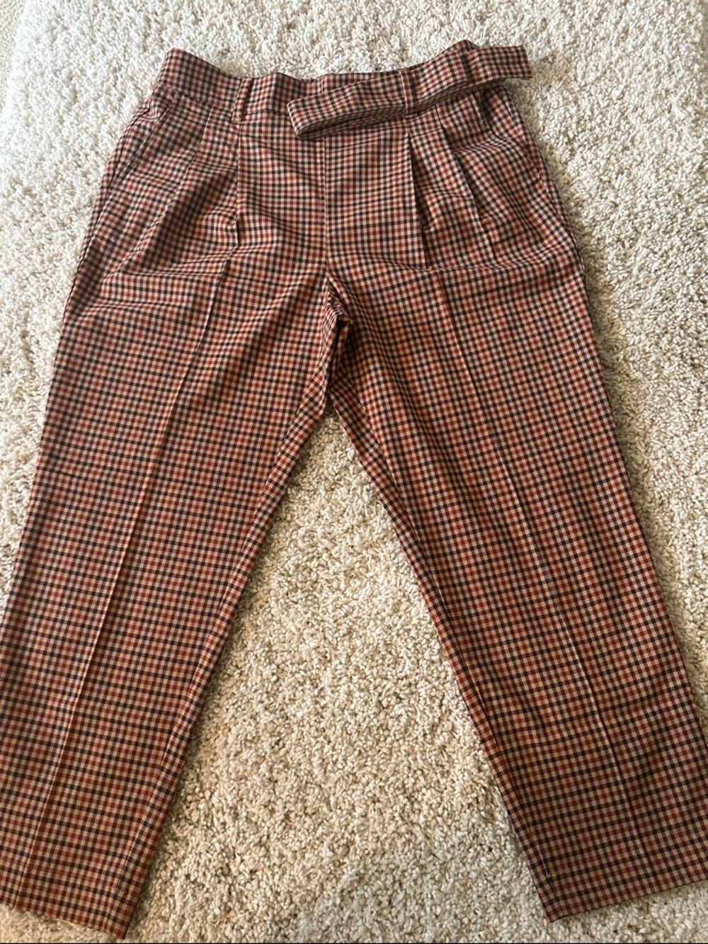 Women’s Checked Tapered Pants in Brown - Classic Workwear Style